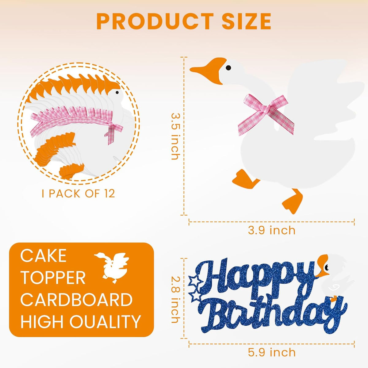12PCS Silly Goose Cupcake Toppers, Funny Goose Birthday Cake Decorations White Goose Baby Shower