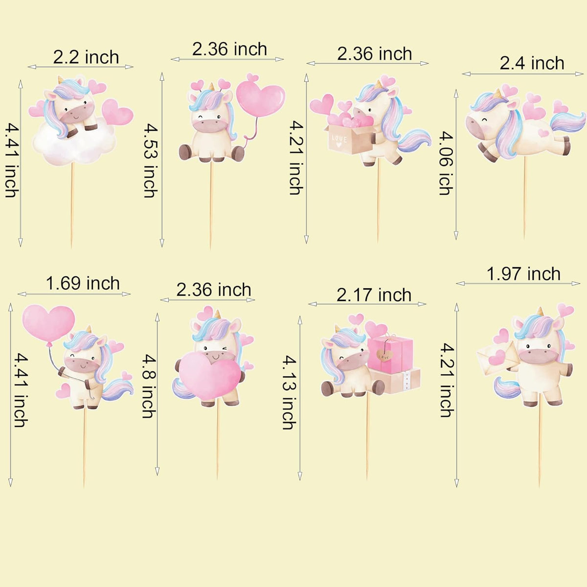 24pcs Unicorn Cupcake Toppers with Heart Unicorn Party Decoration Suitable for Baby Shower