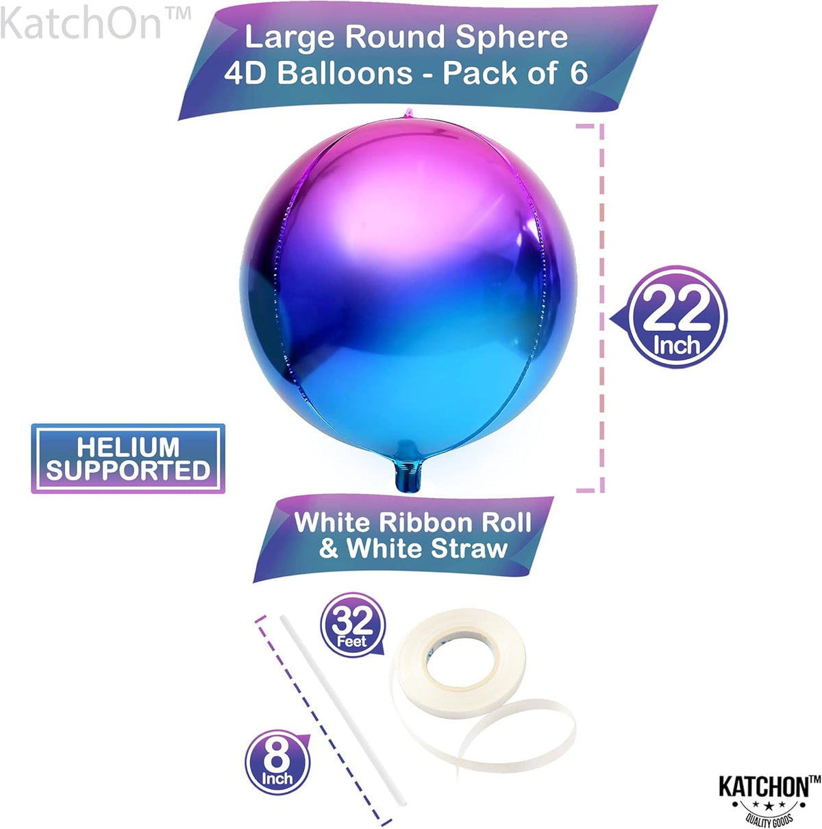 KatchOn, Purple Galaxy Balloons - 22 Inch, Pack of 6 | Round 4D Metallic Balloon for Galaxy