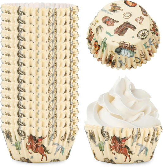 Whaline 300Pcs Western Cowboy Cupcake Liners Western Theme Paper Baking Cup Retro Wild West Cowboy