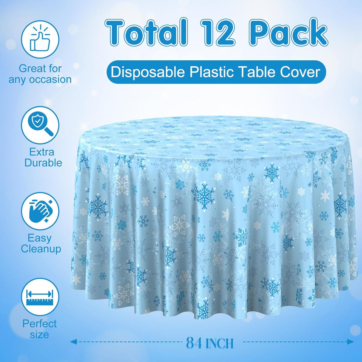 12 Pcs Christmas Snowflake Plastic Party Tablecloth Decorations,Disposable Light Blue Snowflake
