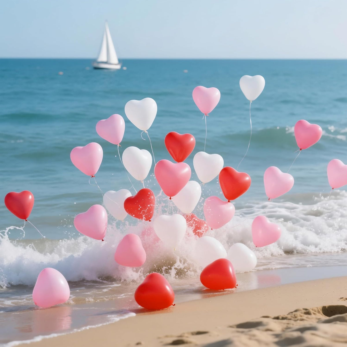 50 Pcs Heart Shaped Balloons, 12 Inch Romantic Valentine Balloons Kit, Red Pink and White Balloon