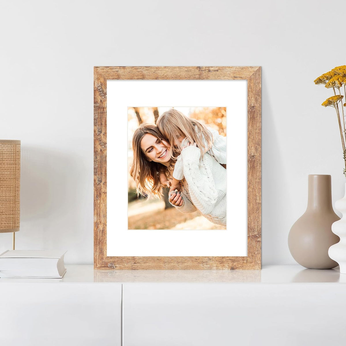 11x14 Picture Frame Set of 4 with Tempered Glass, Rustic Brown Frame Display 8x10 Pictures with Mat