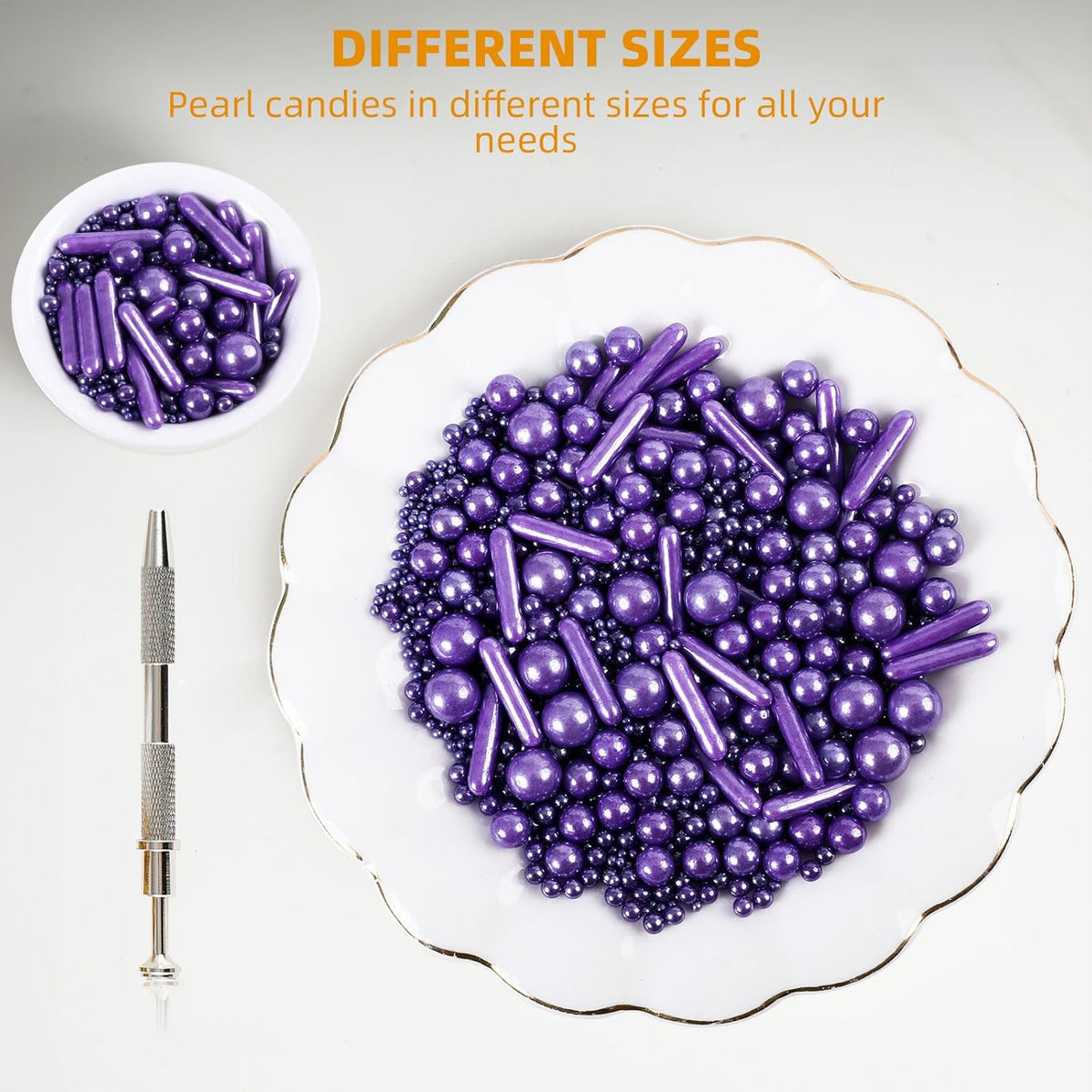 Kasvan Purple Mix Sugar Sprinkles - Edible Candy Pearls with 4-Claw Sprinkle Pen,118g/4.16 Oz, Gift