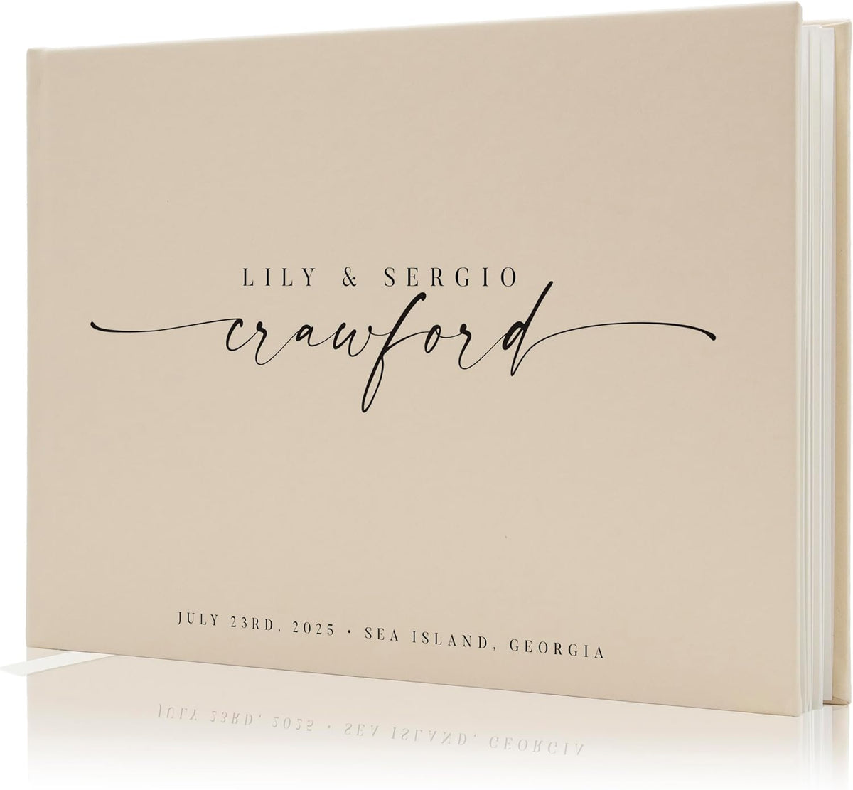 Personalized Guest Book - 11.5" x 8.5" Custom Bride & Groom Names with Bookmark and Hard Cover 140