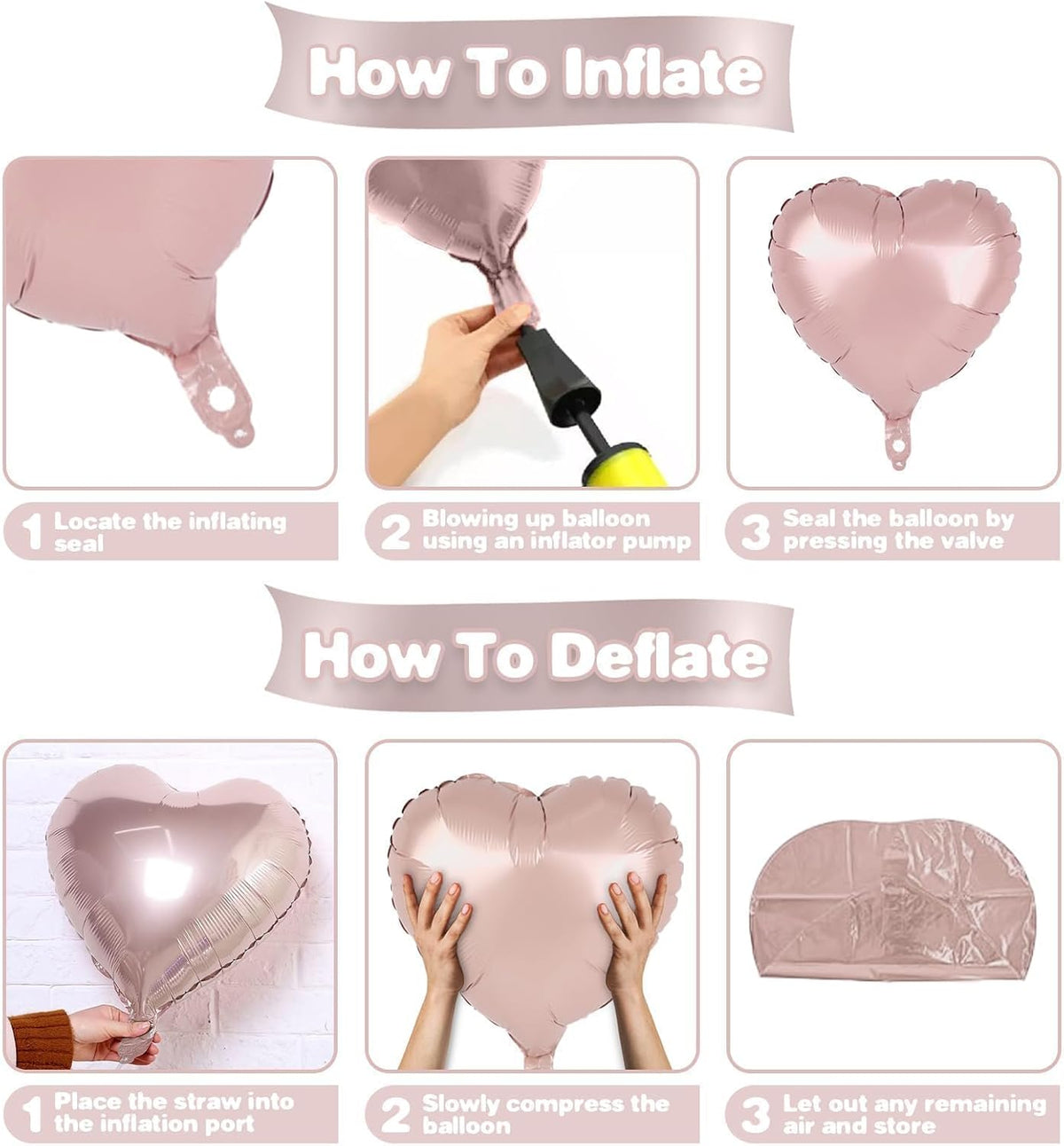 Baby Pink Heart Balloons,12Pcs 18 Inch Pastel Pink Foil Love Heart Shaped Balloons for Girl Party
