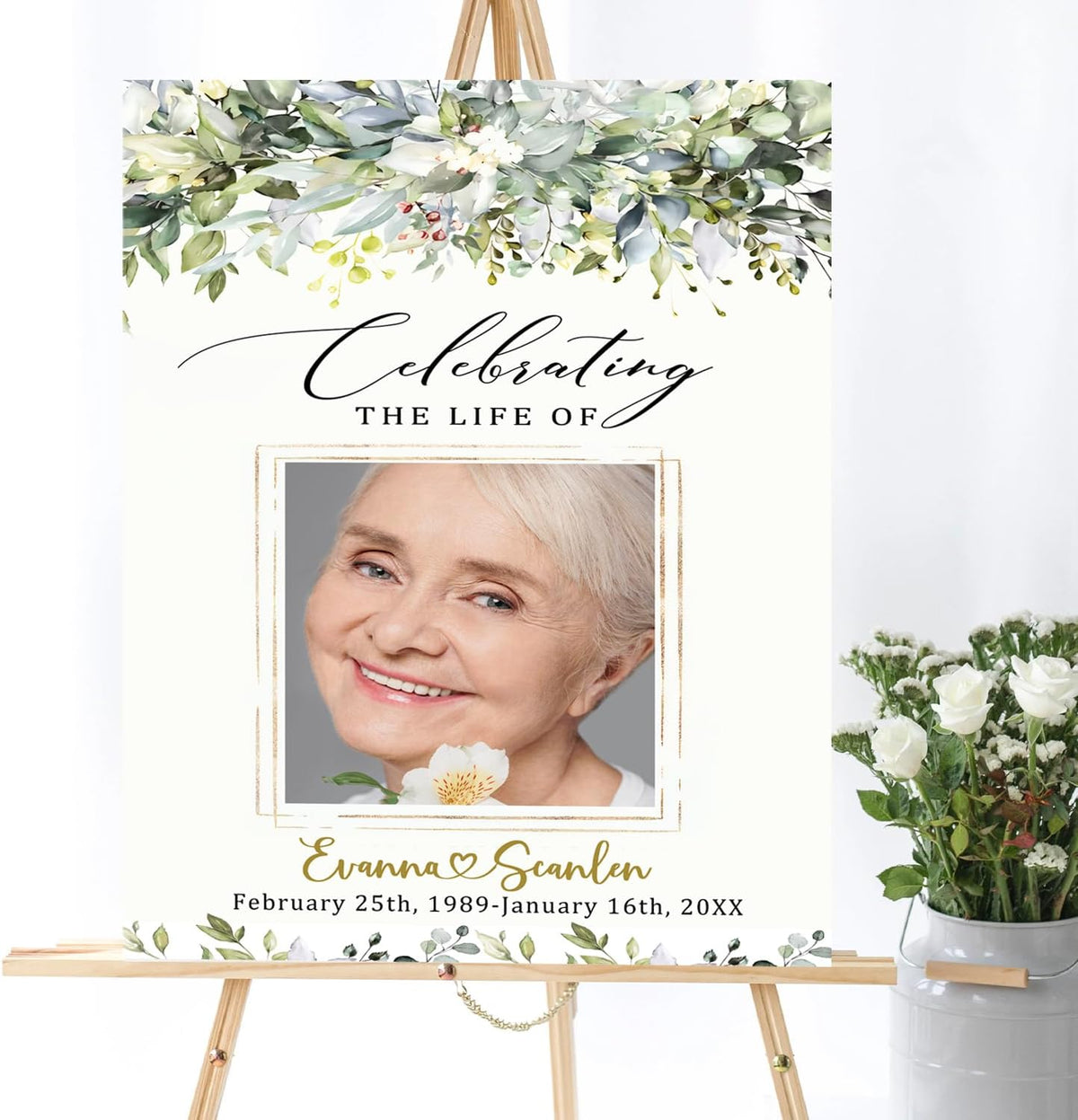 Greenery Funeral Welcome Sign, Celebration of Life, In Loving Memory Sign, Large Funeral Sign