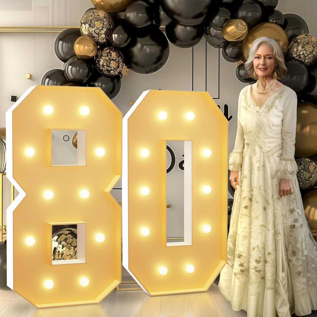imprsv 4FT Light Up Numbers, Marquee Numbers 80th Birthday Decorations for Women Men, Large Light
