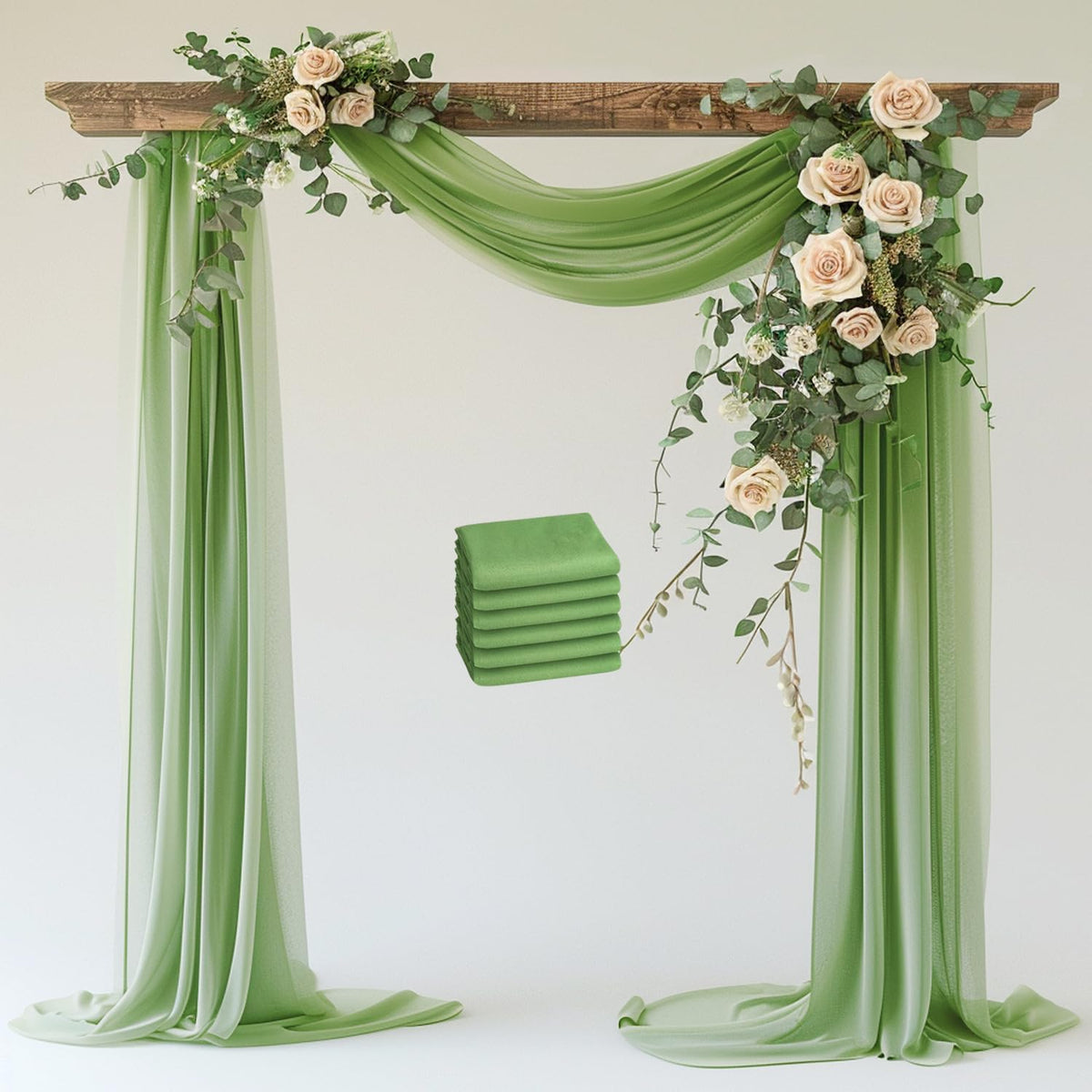 Wokceer Wedding Arch Draping 6 Panels 28.7" x 20FT Sage Green Sheer Fabric Backdrop for Ceremony