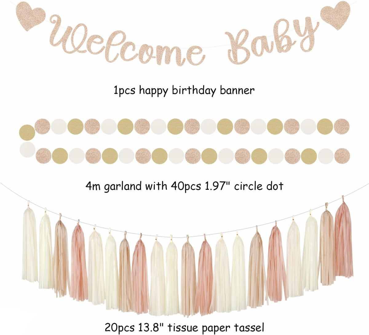 Champagne-Gold Beige Fall Baby-Shower Party-Decorations - 36pcs Welcome Home Banner Sign,Neutral
