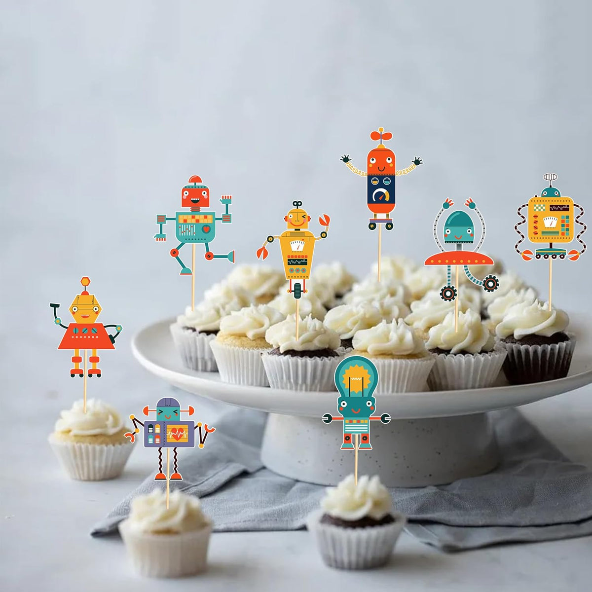 24pcs Robot Cupcake Toppers Robot Cake Decorations for Robot Birthday Party Decorations Birthday
