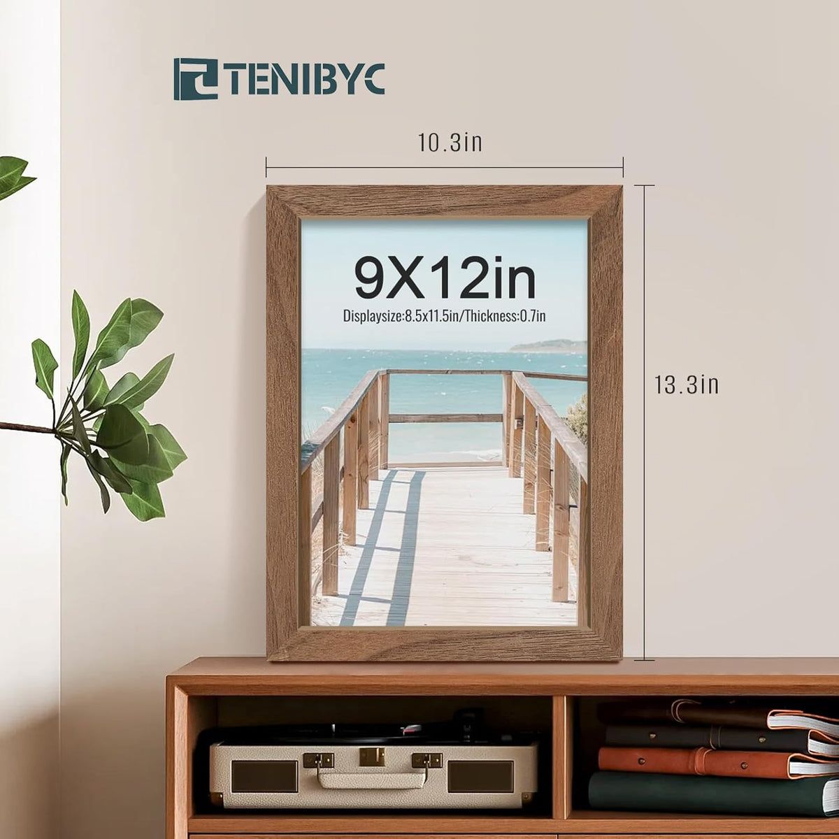 9x12 Frame 4 Pack - Brown Woodgrain, HD Tempered Glass, Natural Walnut Picture Frame 9 x 12, Table