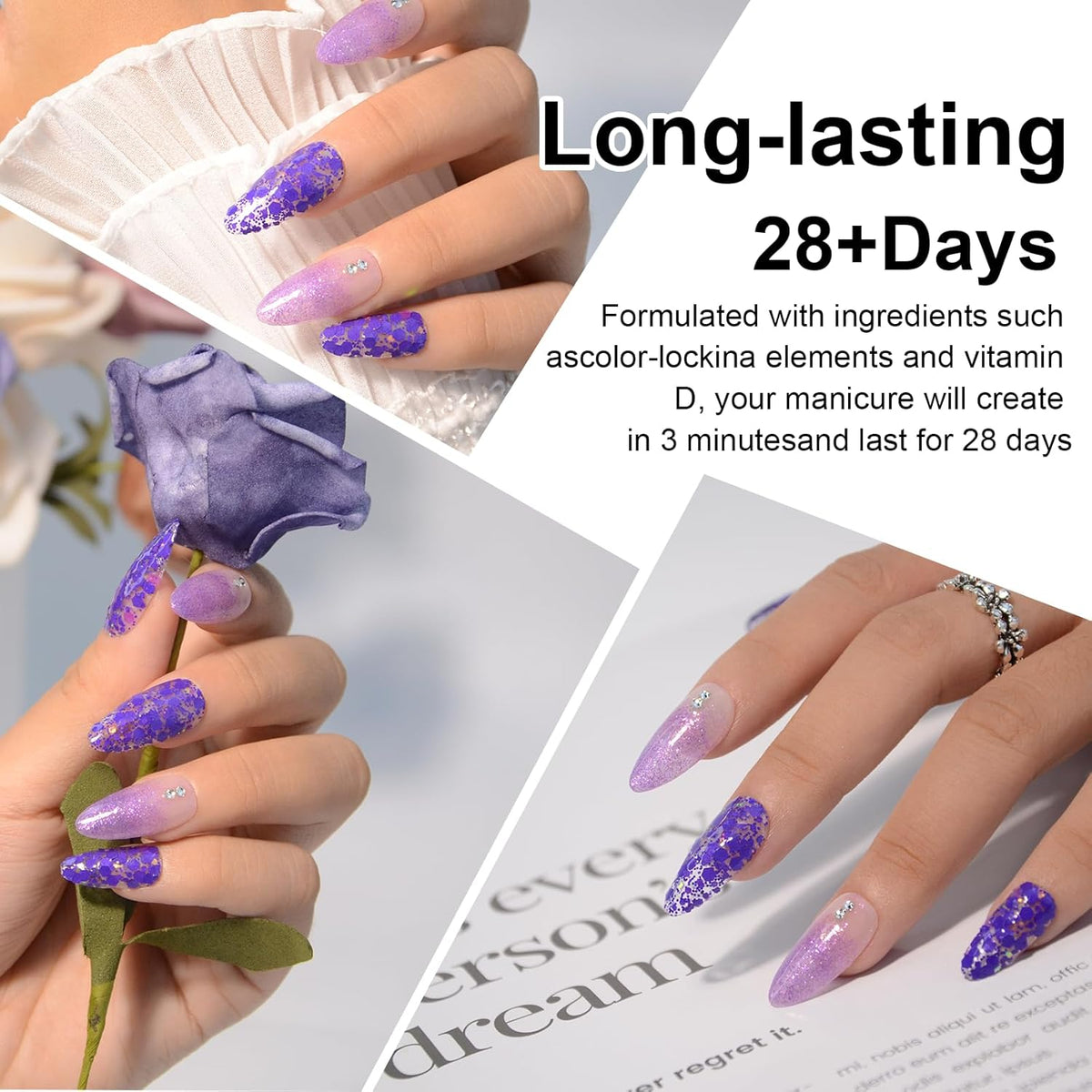 Nail Dip Dipping Powder,1 Oz/28g Dopamine Glitter Purple Color Dipping Powder French Nails Art