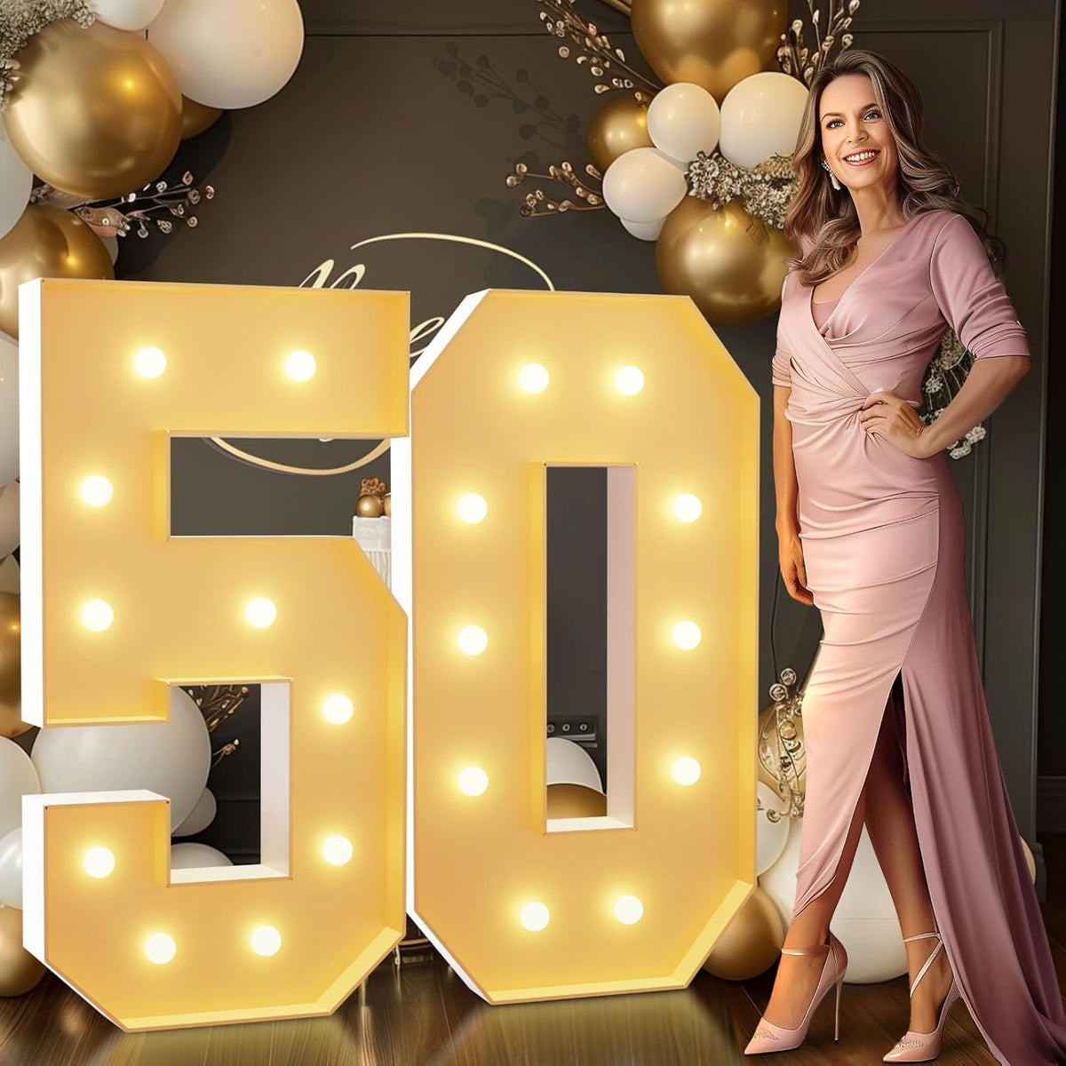 imprsv 4FT Light Up Numbers, Marquee Numbers 50th Birthday Decorations for Women Men, Large Light