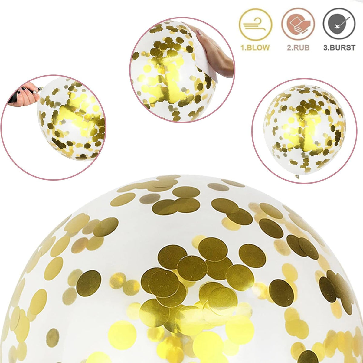 Balloons Pink White Gold, 12 Inch Pastel Pink Pearl White Metallic Chrome Gold Confetti Latex
