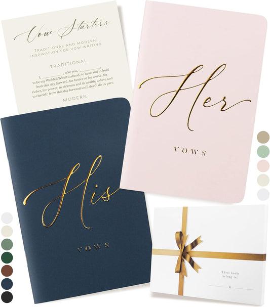 ARTESORI Wedding Vow Book for Her & Him, Soft Touch, Gold Engraving, 28 Lined Pages, Wedding Vow