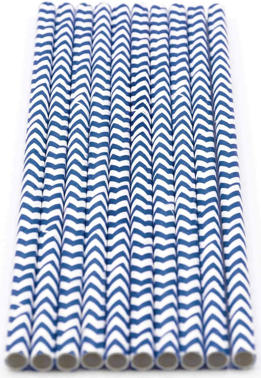 Pack of 300 Navy Blue Chevron Biodegradable 4-Ply Paper Drinking Straws (Compostable, Non-toxic