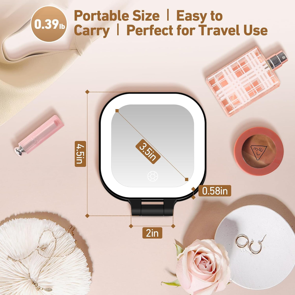 Travel Mirror with Light, 1x/30x Magnifying Mirror with 3 Color Lights and Adjustable Brightness