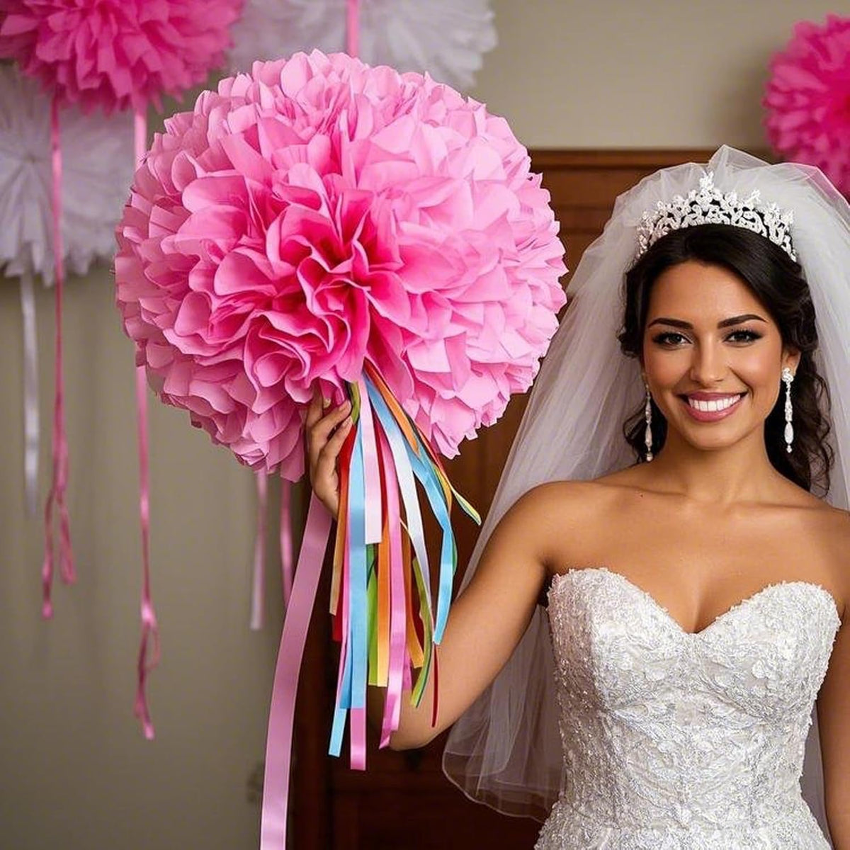 Capesaro Pink Paper Pom Poms - 10",12" Tissue Pom Poms Decorations for Bachelorette Baby Shower