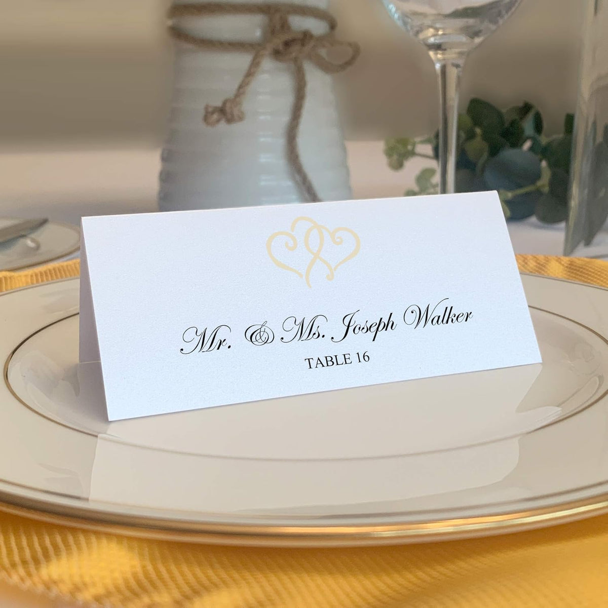Linked Hearts Place Cards, Ivory (Choose Color), Set of 25, Pre-cut and Scored - Wedding, Party