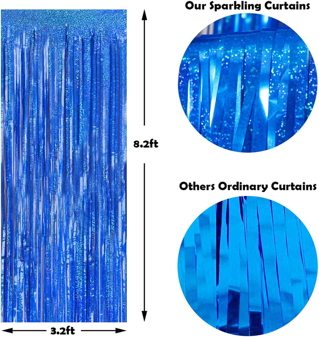 Foil Fringe Curtains Party Decorations - Melsan 3 Pack 3.2 x 8.2 ft Tinsel Curtain Party Photo