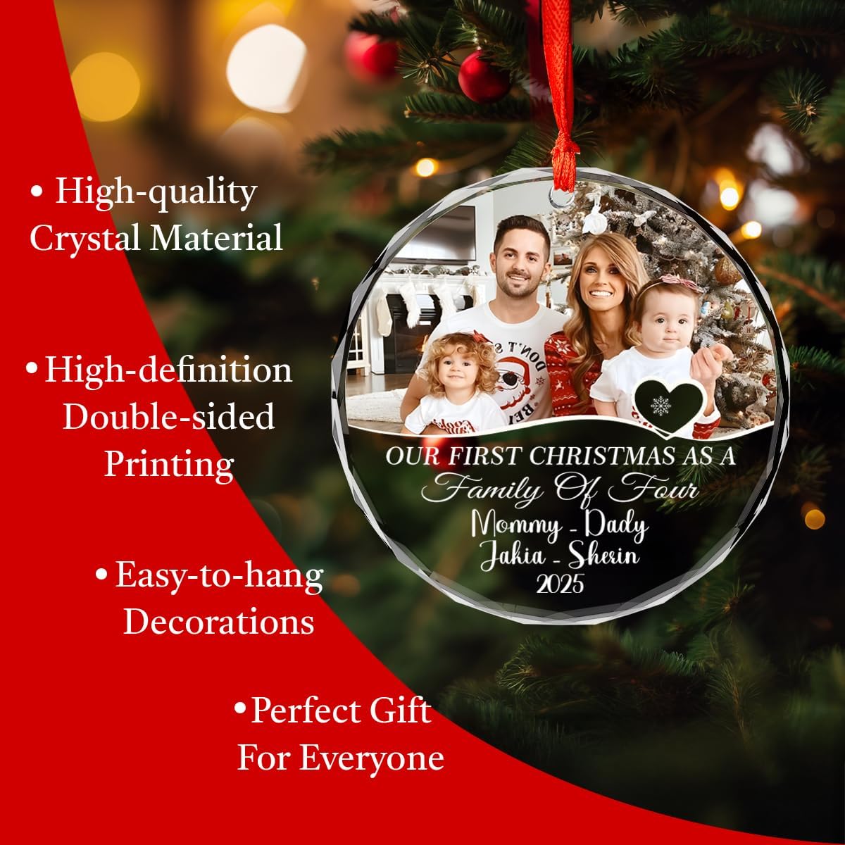 Personalized Christmas Ornaments with Names, Couple Glass Ornament, Custom Wedding Gifts for