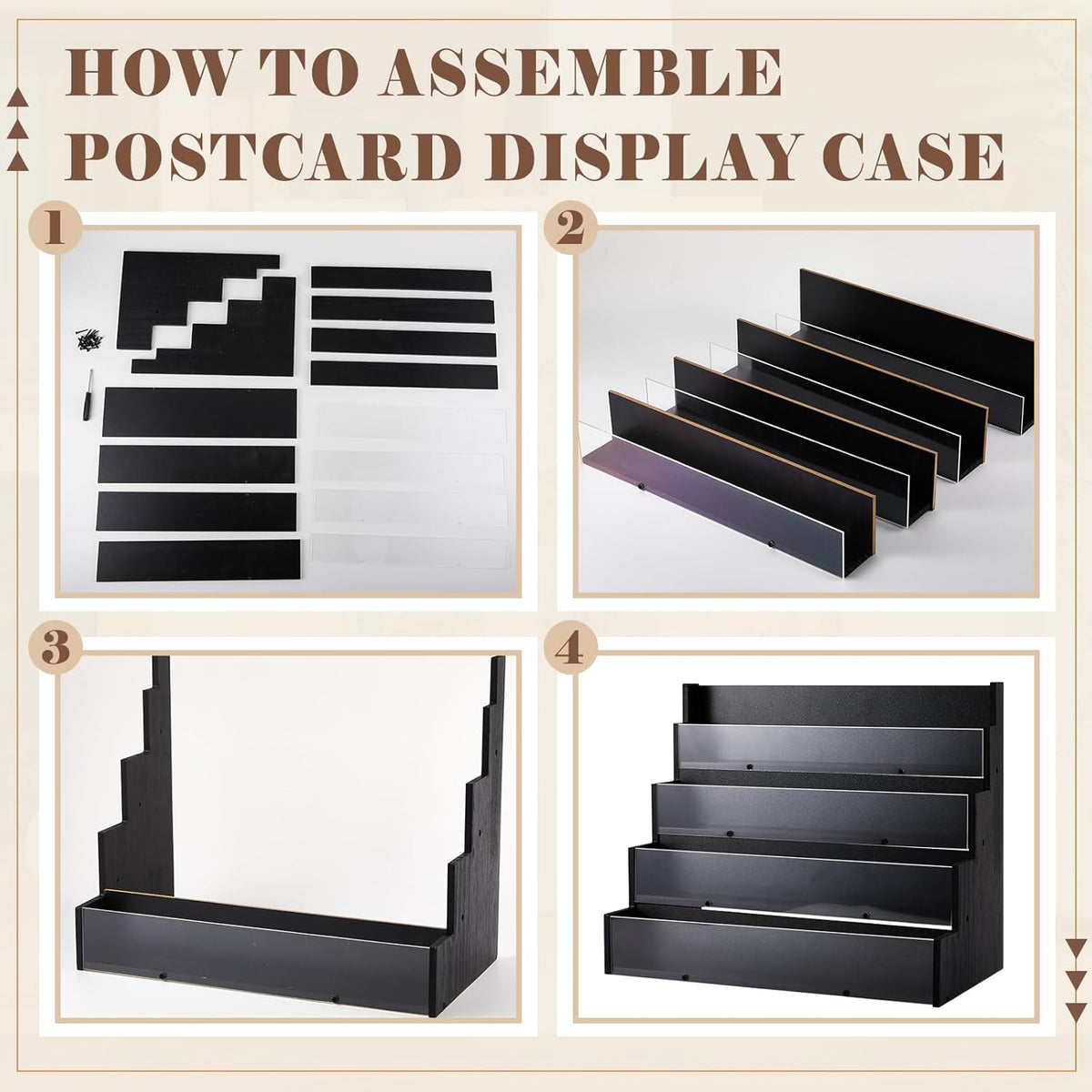 4 Tier Greeting Card Display Stand Black Bamboo and Acrylic Sticker Display Stand Trading Card