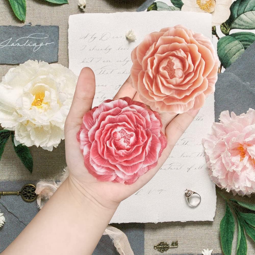 2PCS Peony Flower Silicone Soap Molds 3D Resin Candle Molds Flower Fondant Silicone Mold for