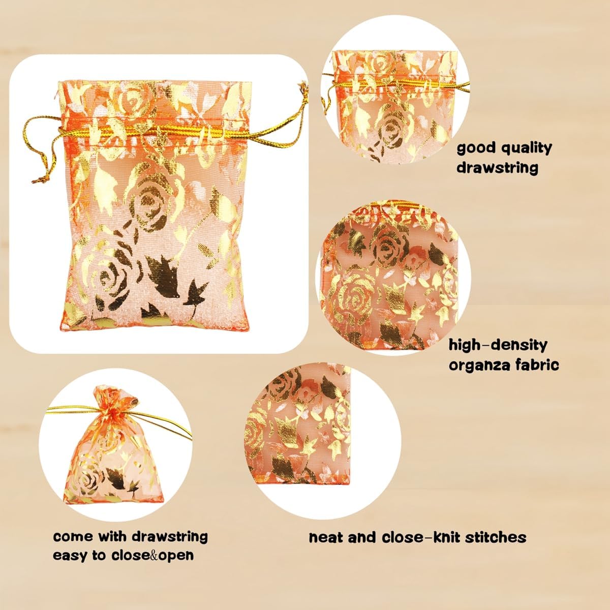 QIANHAILIZZ 100 Pack 2.8 x 3.5 Inch Flower Heart Organza Jewelry Gift Pouch Candy Pouch Drawstring