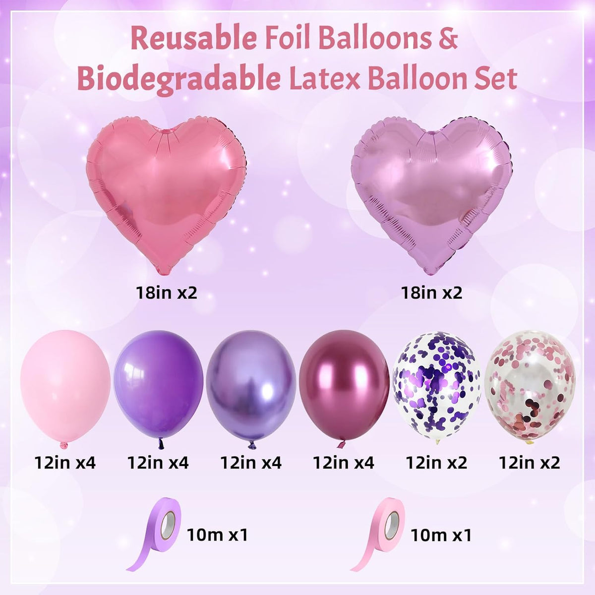 Purple and Pink Balloons Heart Balloons as Princess Birthday Party Decorations, Metallic Magenta