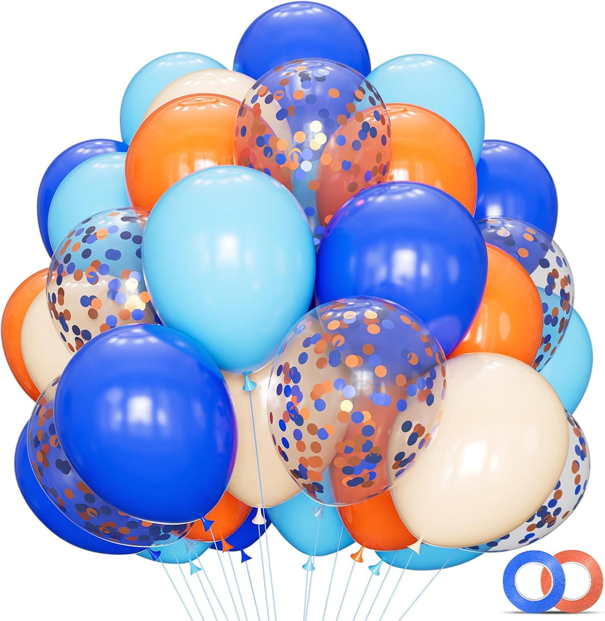 68Pcs Blue and Orange Balloons 12 Inch Nude Color Deep Light Blue Balloon for Birthday Party