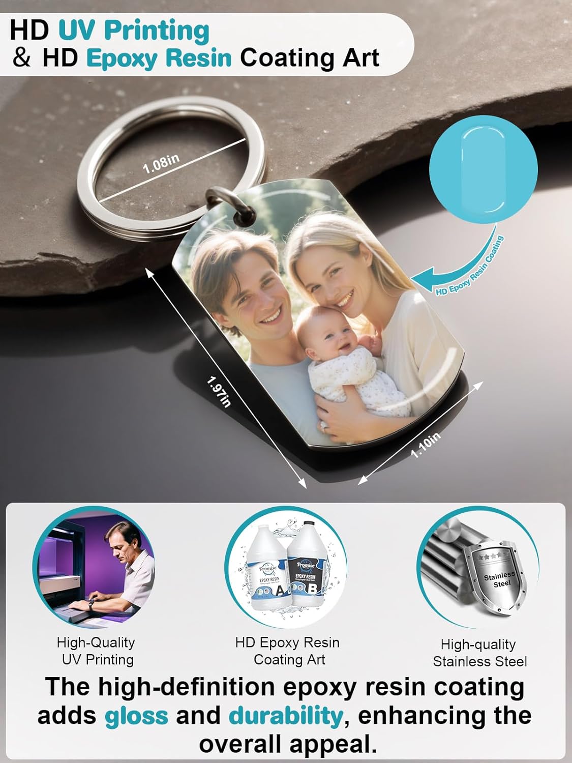 Custom Keychain with Picture - Personalized Photo LOGO Text Customized Key Chain for Boyfriend Dad