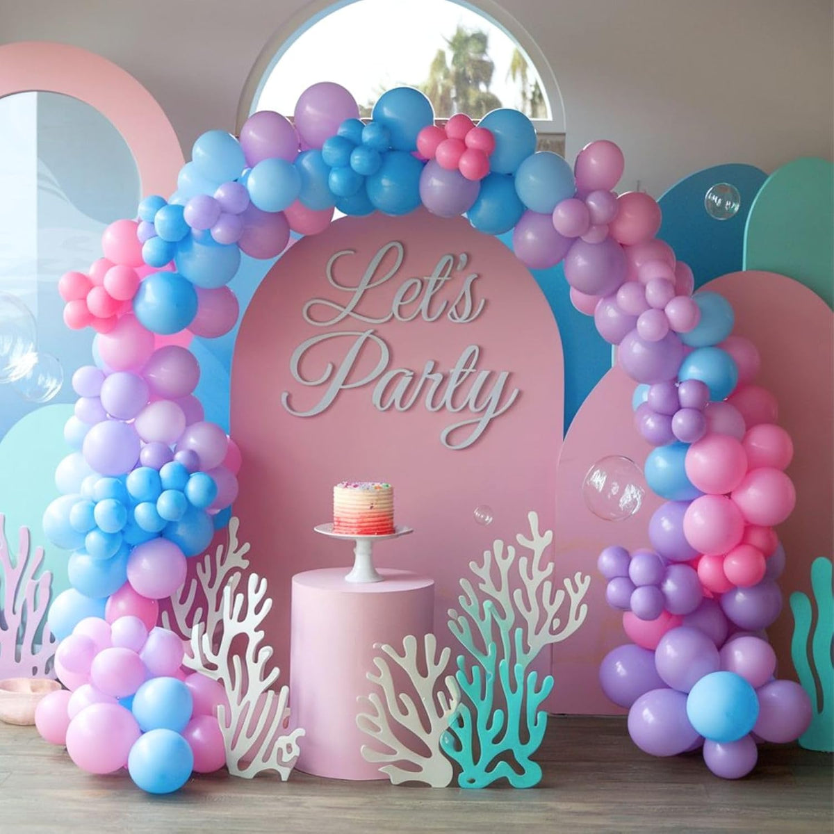 Blue Pink Purple Balloons, 12 Inch Pastel Balloons, Pearl Pink Purple Blue Pastel Latex Balloon for
