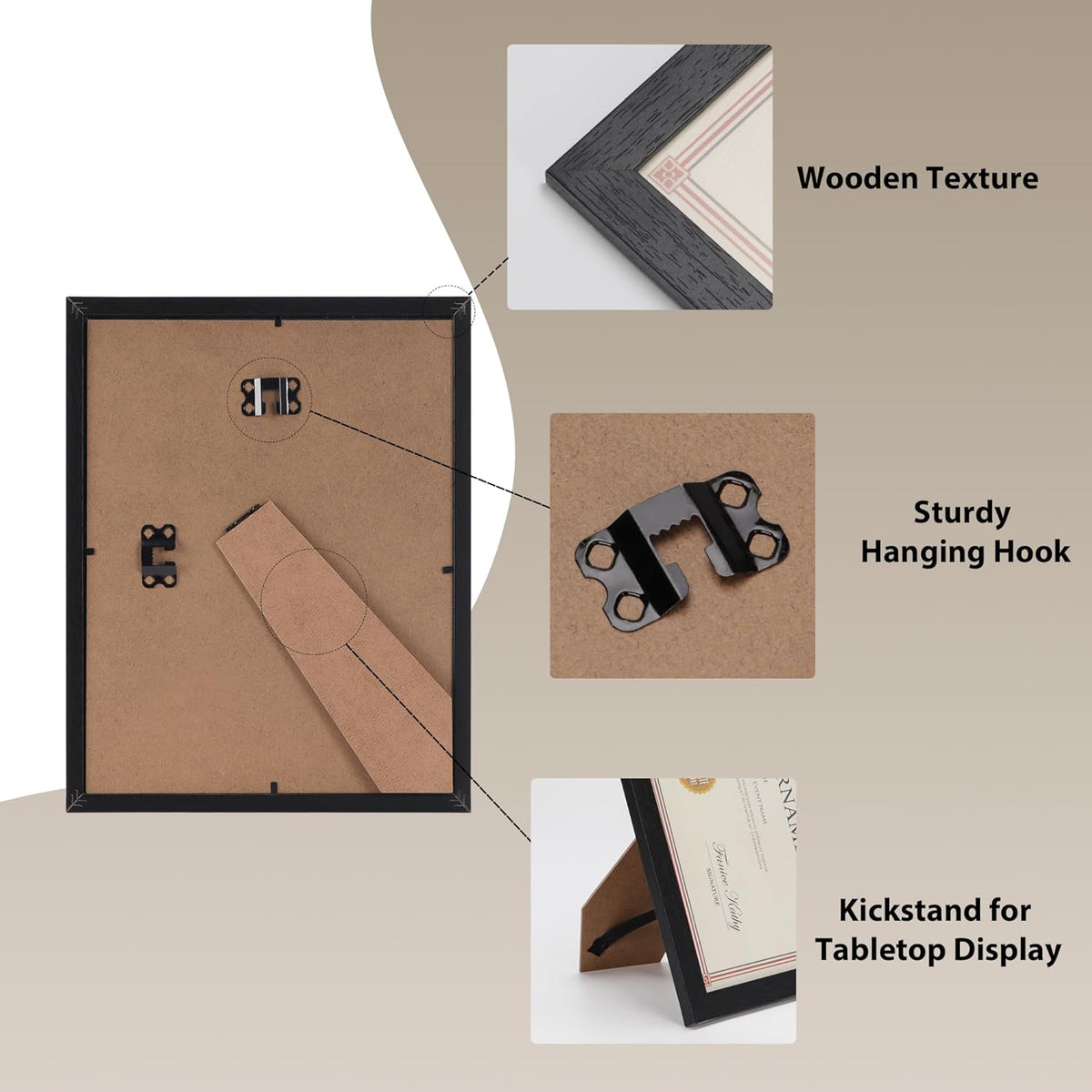 PETAFLOP Bulk Picture Frames 8.5 x 11 Certificate Document Frame Set of 18, Black Frame for Wall