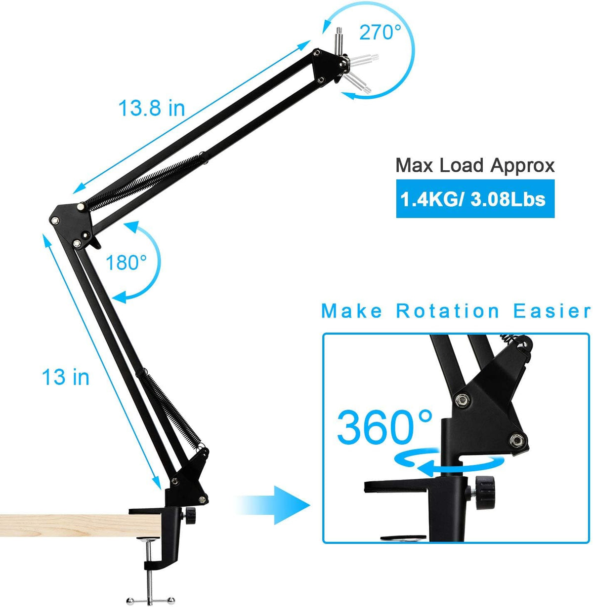 Wave 1 Microphone Stand, Professional Mic Boom Arm Stand Compatible with Elgato Wave 1 USB
