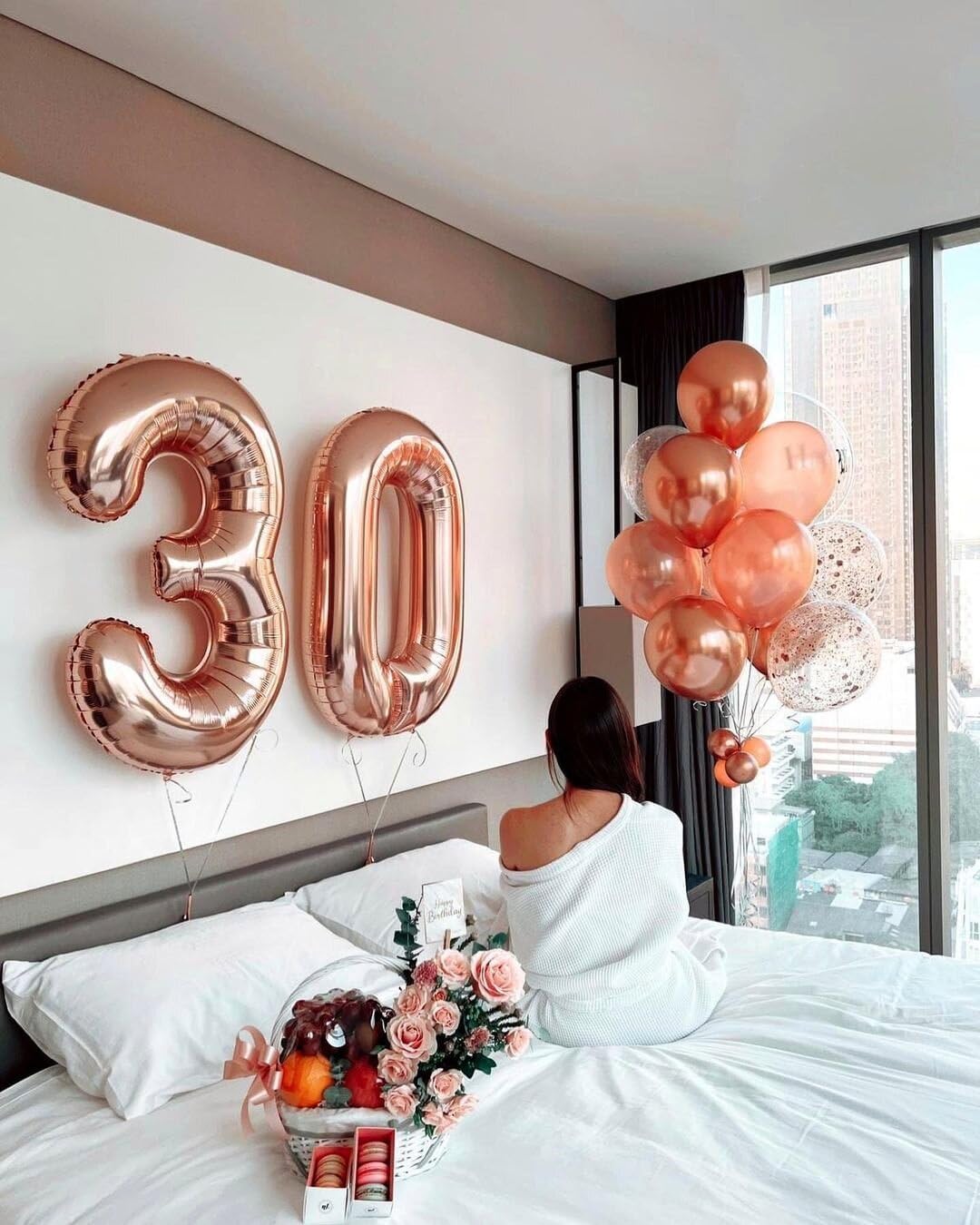 Rose Gold Helium Number Balloon 40 Inch, Giant Foil Rose Gold Number 0 Birthday Balloons, Large