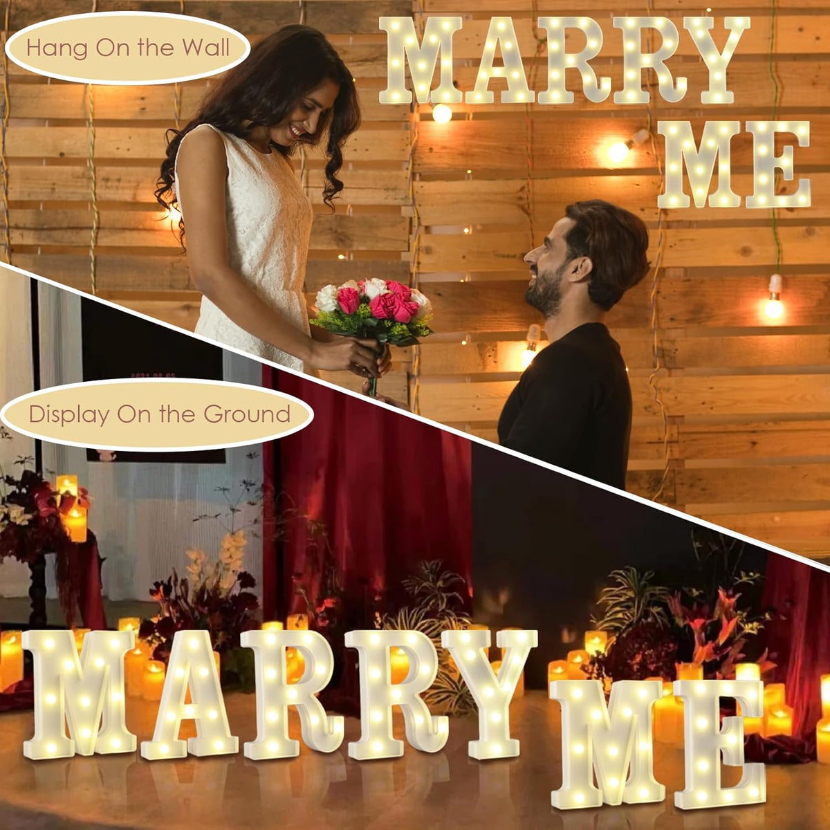 LED Marquee Letter Lights, Small Light Up Marquee MARRY ME Sign, Decorative LED Alphabet Lamp