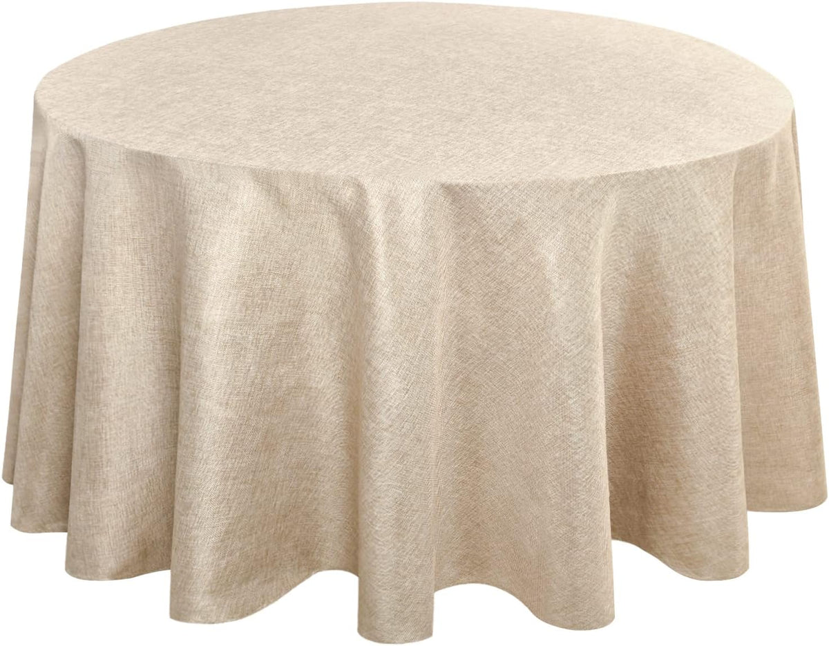 Hiasan Round Linen Tablecloth 108 Inch - Wrinkle and Stain Resistant Washable Polyester Fabric
