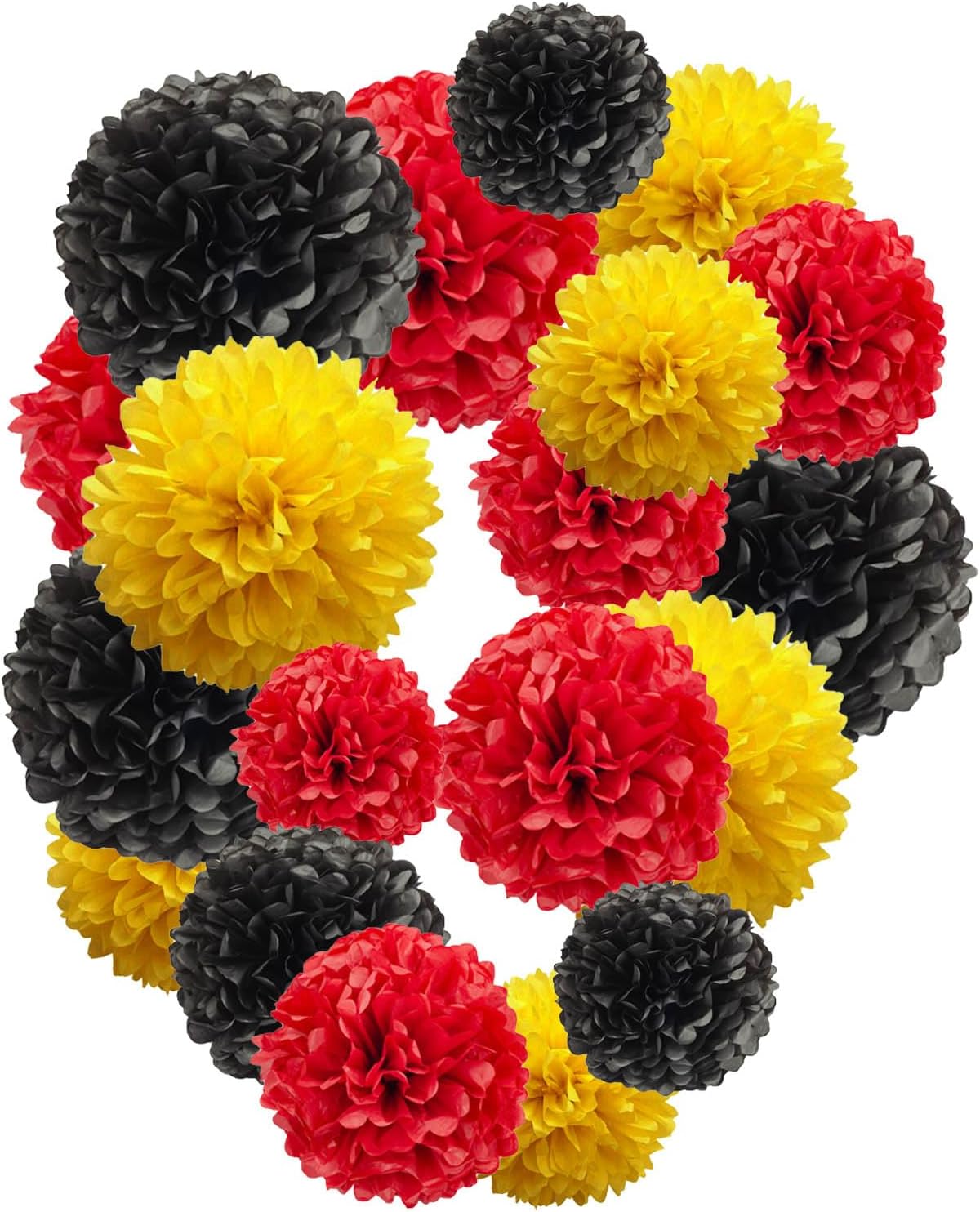 Red and Black and Yellow Paper Pom Poms,10",12" Tissue Pom Poms for Party Hanging Decorations - 12