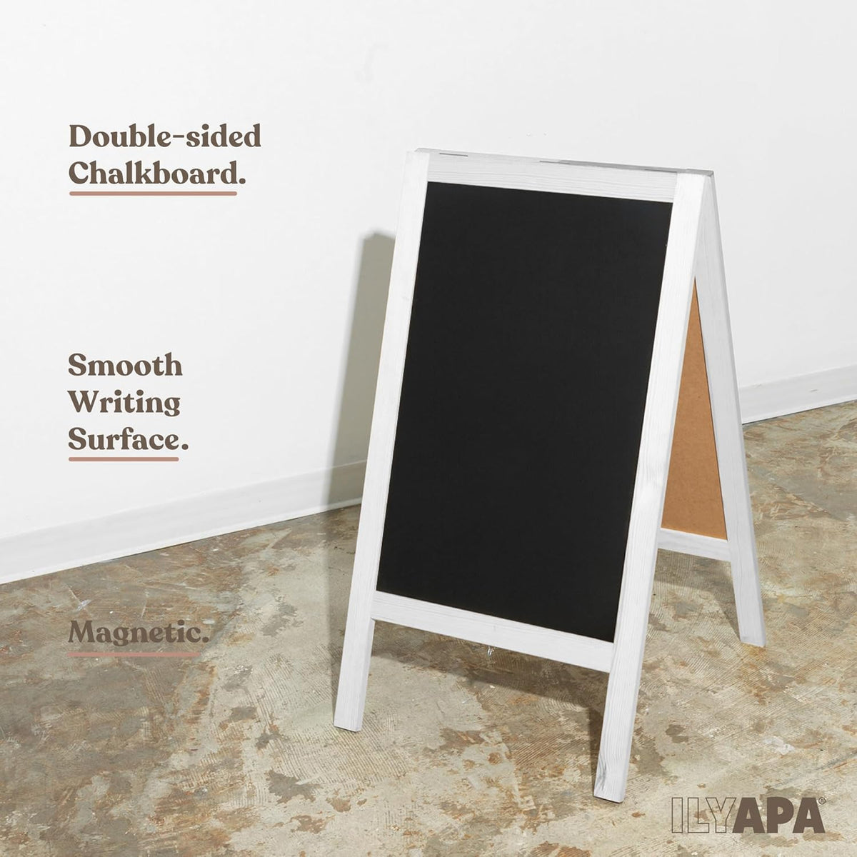 Ilyapa Wooden A-Frame Sign with Eraser & Chalk - 40 x 20 Inches Magnetic Sidewalk Chalkboard