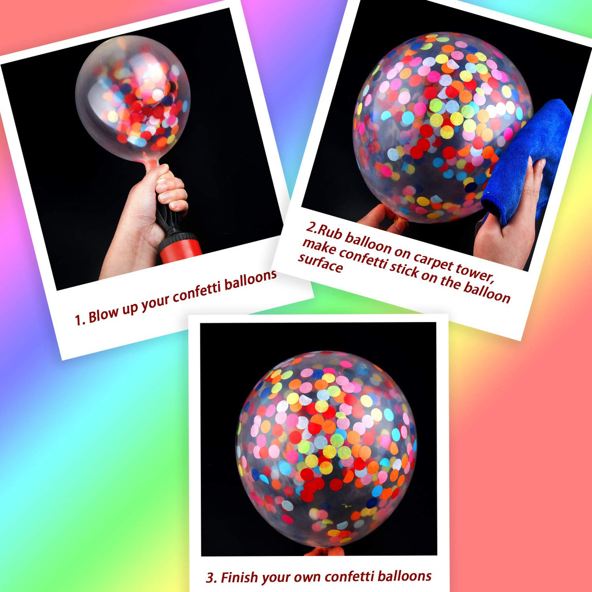 Gejoy 50 Pieces Rainbow Multicolor Confetti Balloons 12 Inches Latex Balloon with Bright Colorful