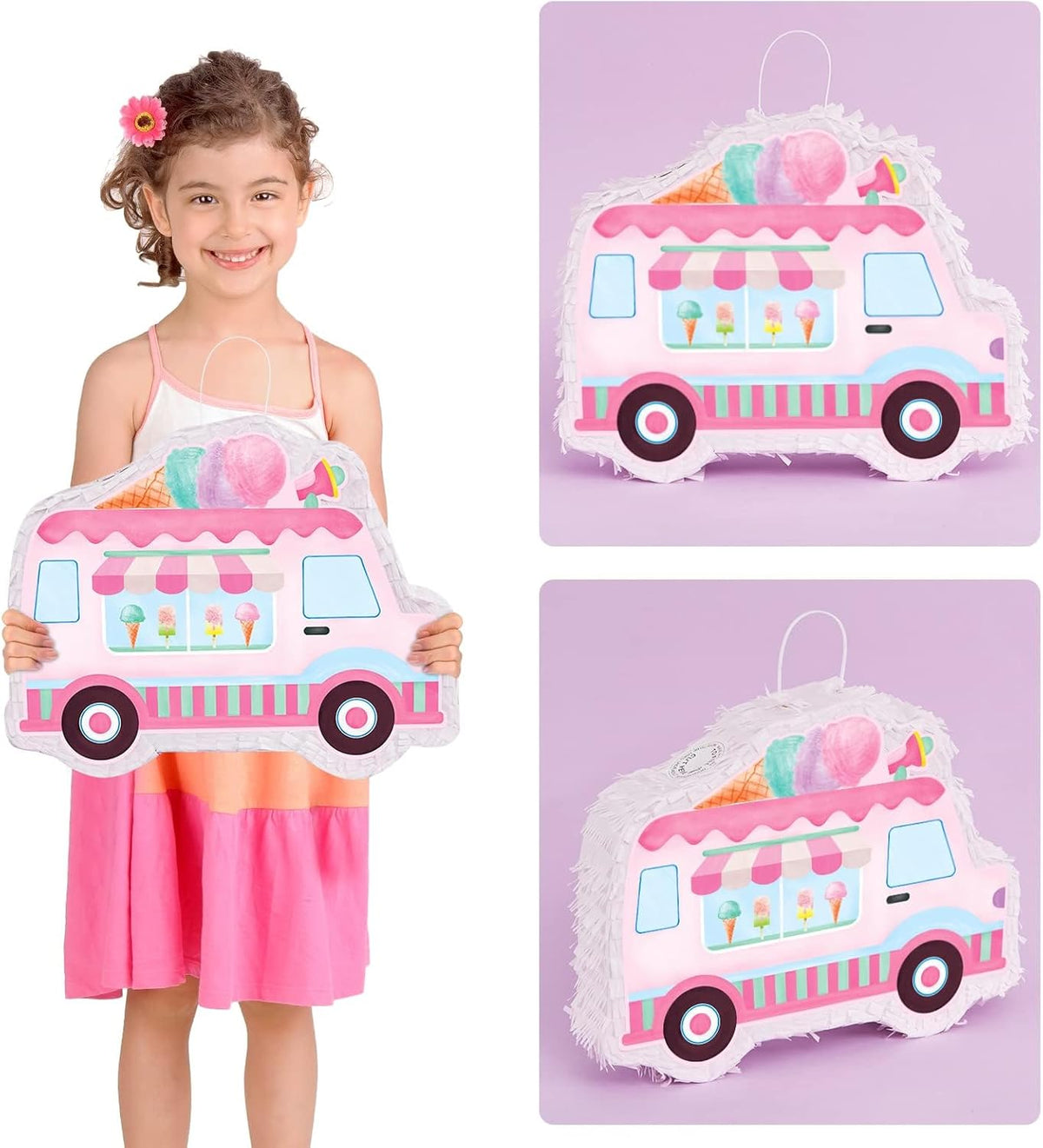 WERNNSAI Ice Cream Piñata -15.7'' x 12.2'' Ice Cream Truck Piñata with Stick and Blindfold Birthday