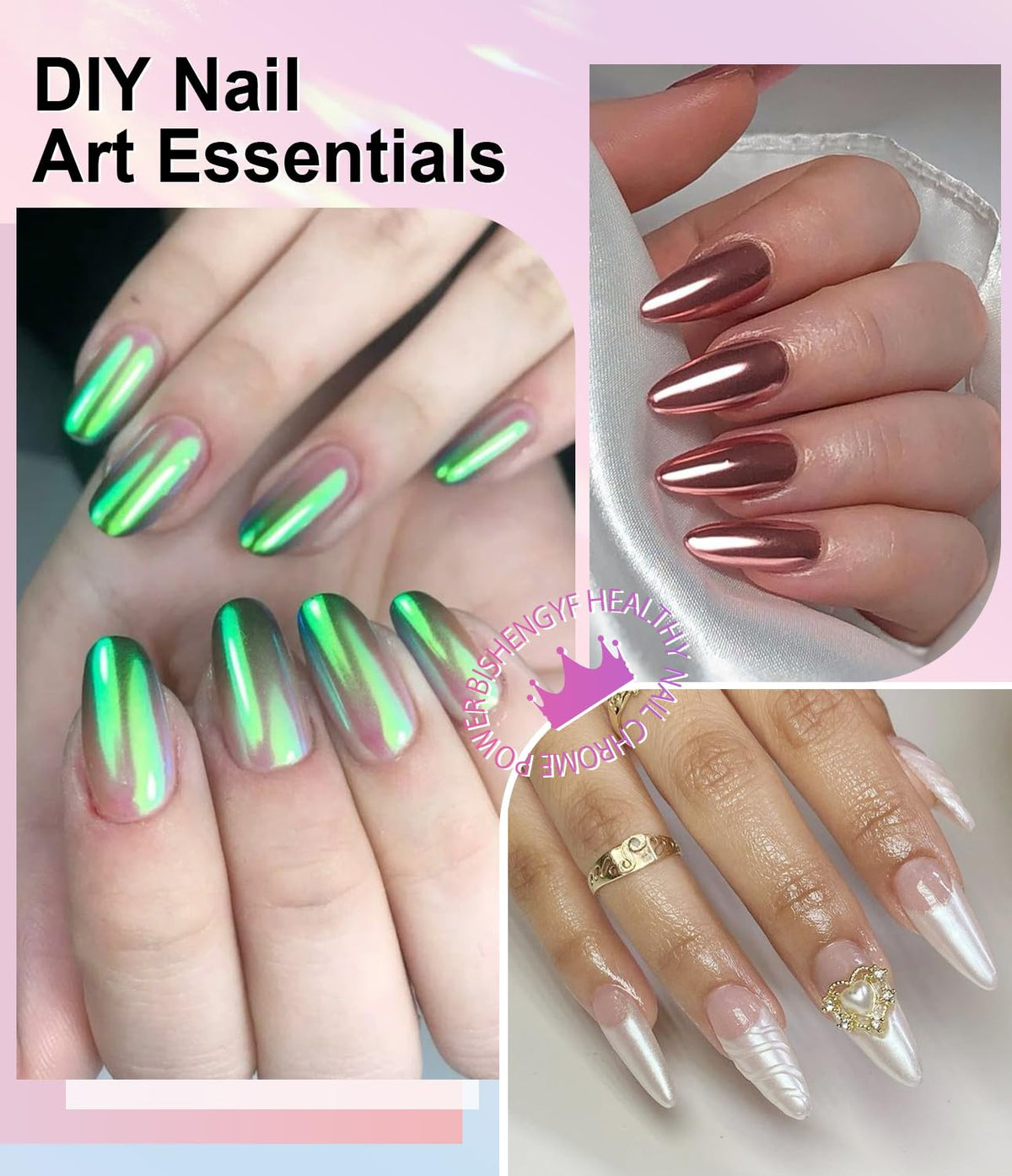 Mermaid Gold Chrome Nail Powder: 6 Colors Mirror Effec Green/Pearl Chrome Nail powder,Magic Mermaid