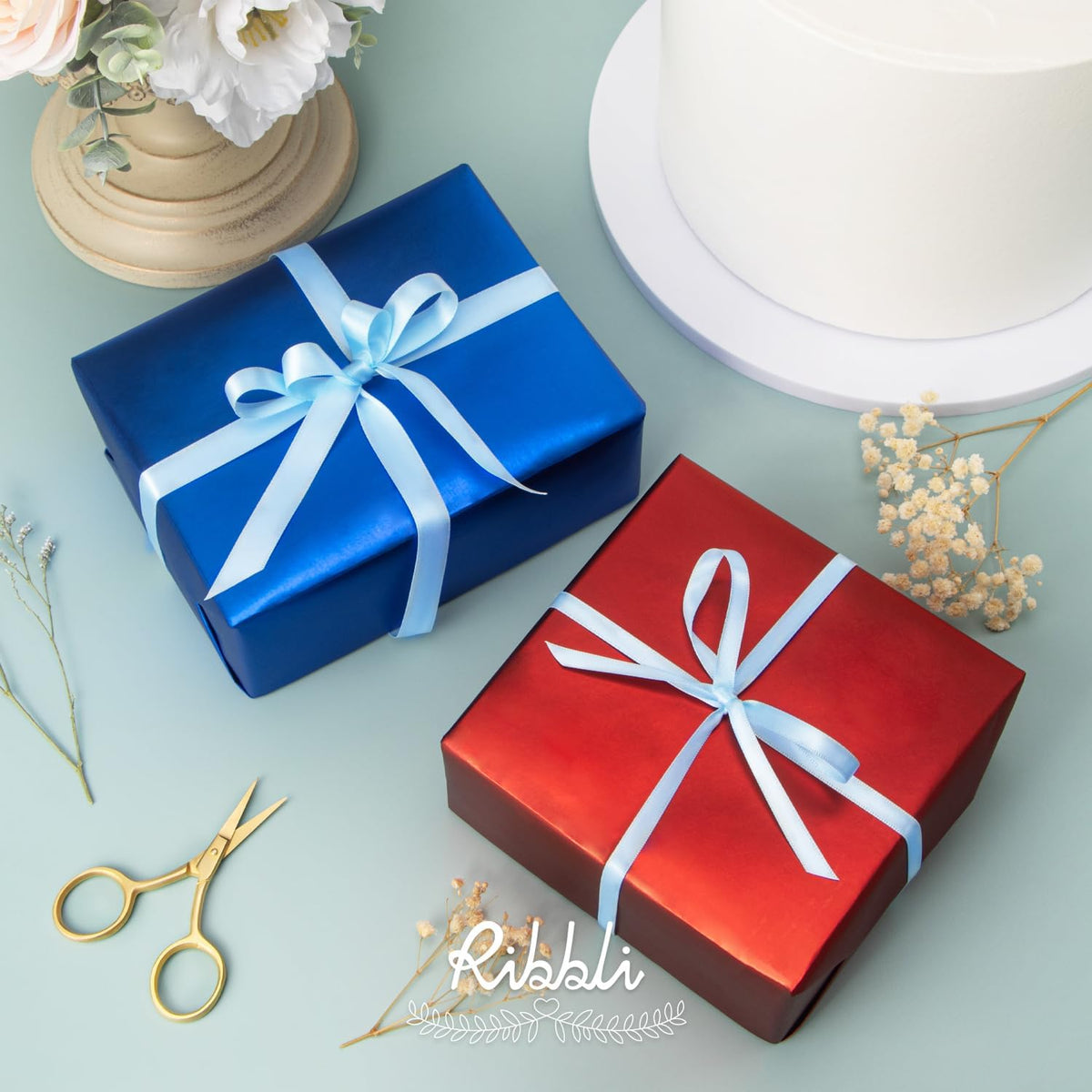 Ribbli Light Blue Baby Blue Double Faced Satin Ribbon,1/4” x Continuous 25 Yards,Use for Bows
