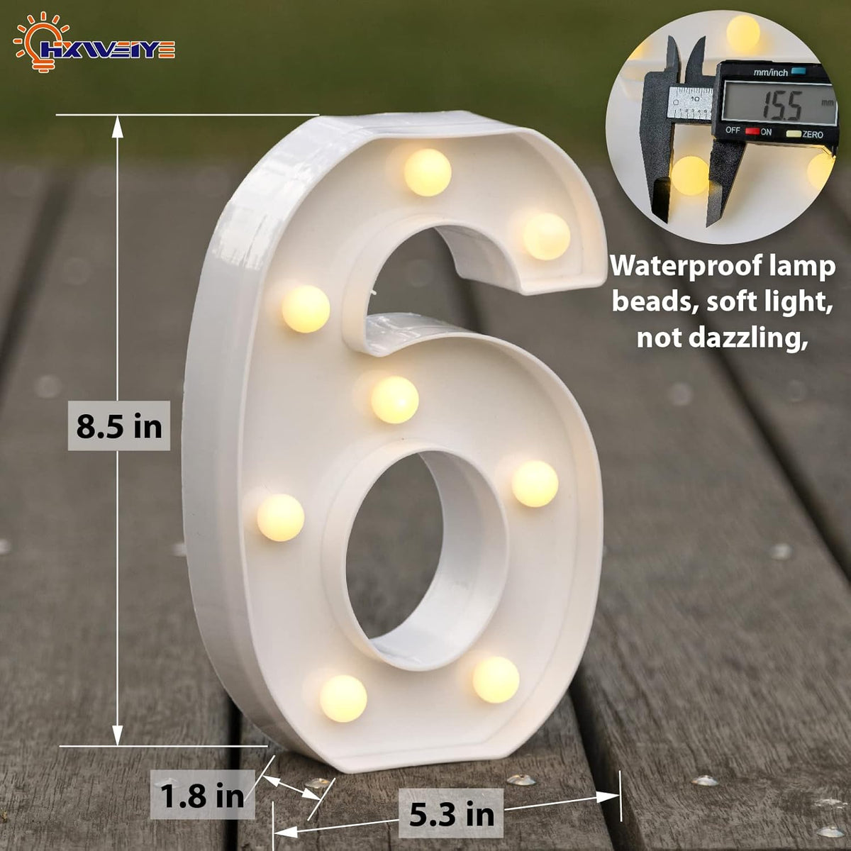HXWEIYE Light Up Numbers-6, LED Marquee Number Lights Sign 26 Alphabet and 10 Number for Party Bar