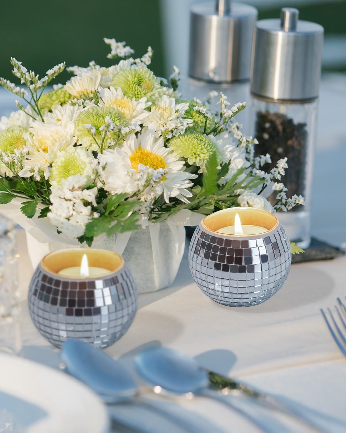 12 Pcs Disco Ball Candle Holder Glass Mirror Candle Holder Disco Ball Decor for Wedding, Party, and