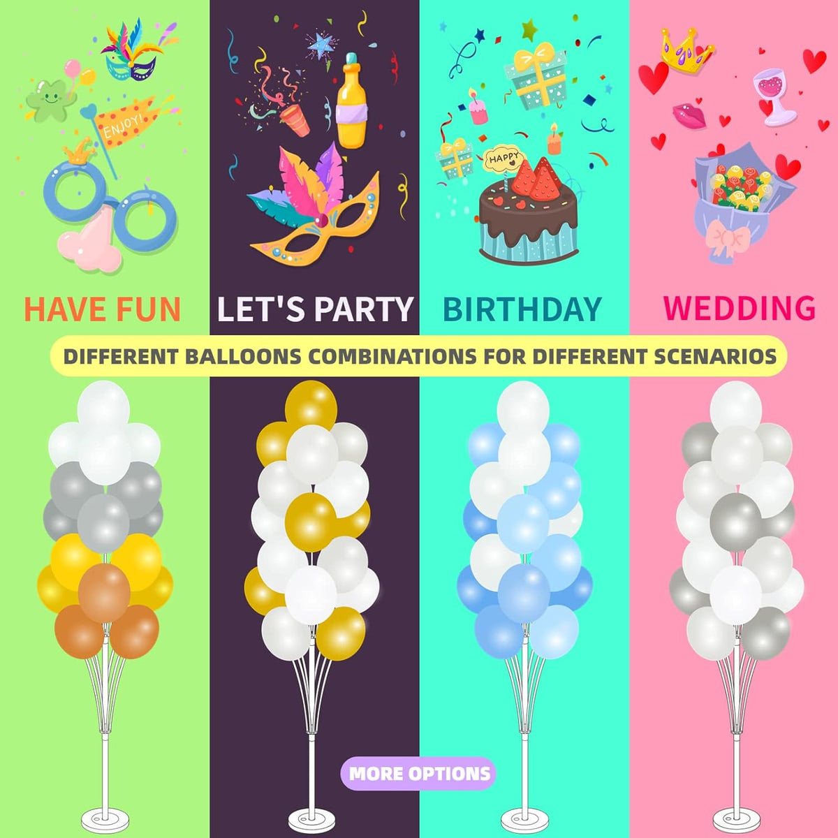 Column Stand Kit Set of 2 - Balloon Stand With Base and Pole, Tower Backdrop Decoration for
