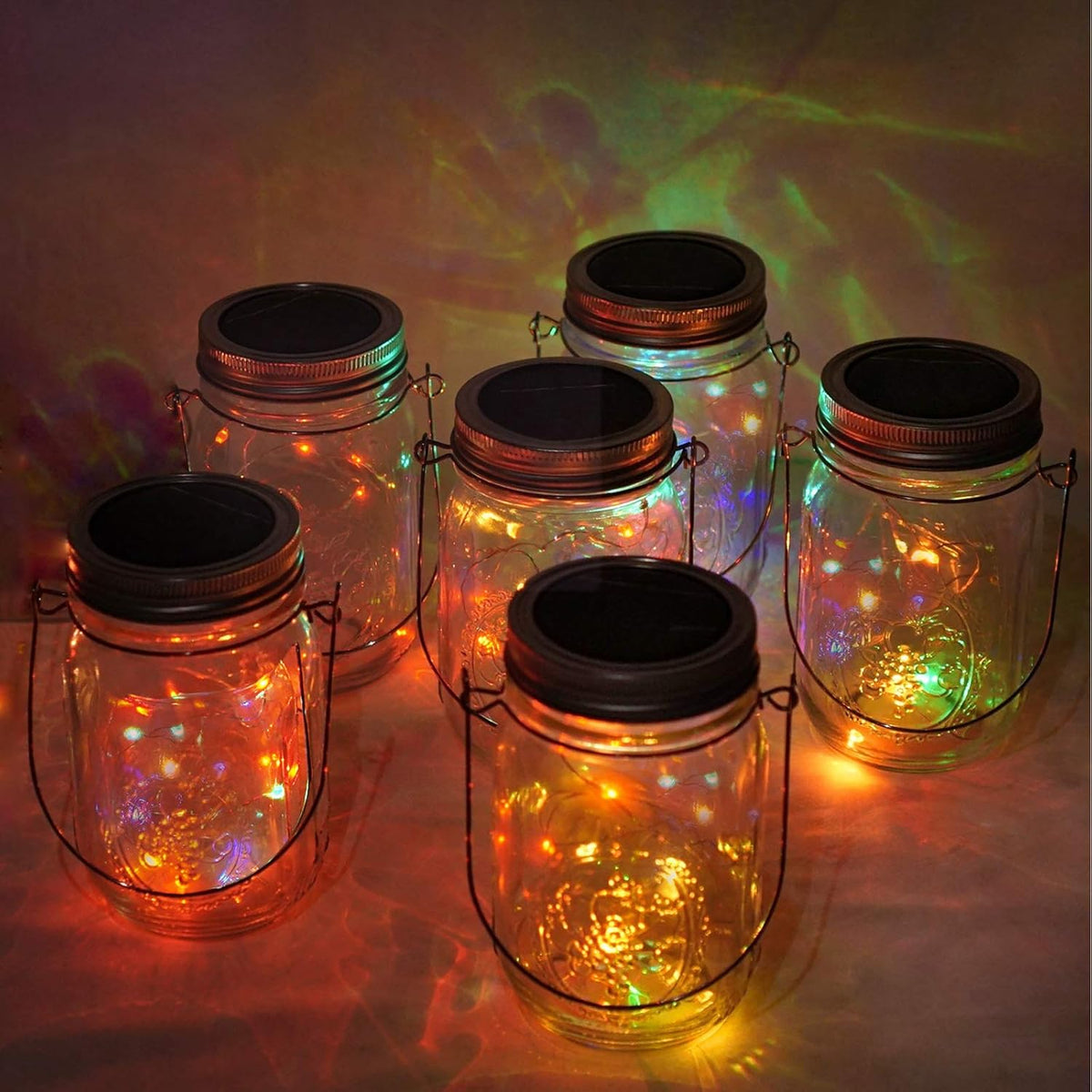 Solar Mason Jar Lights, 6 Pack 10 LED Jar Lid String Lights with 6 Hangers(No Jars), Waterproof