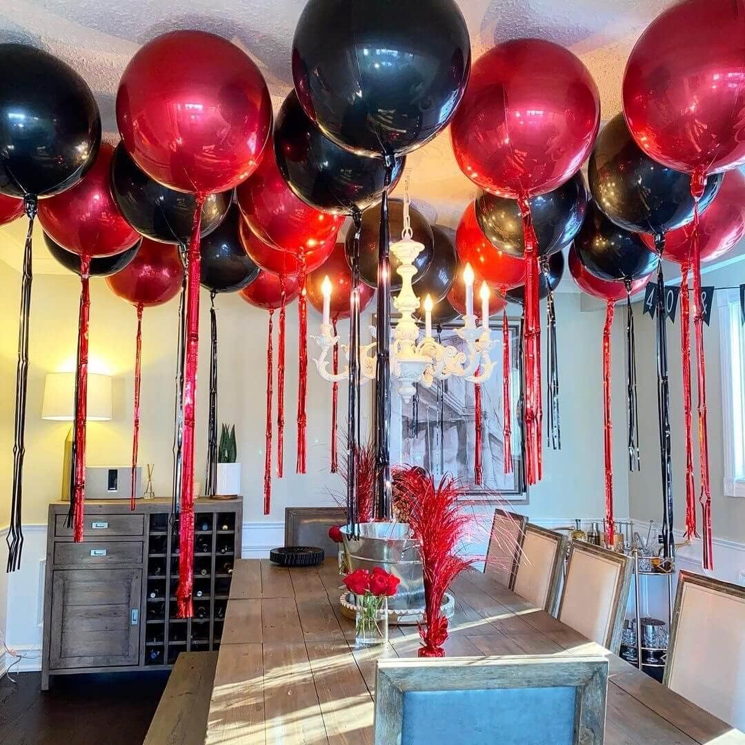 6 Pack Black 22 Inch 4D Foil Balloons Big 360 Degree Round Sephere Mylar Balloons Mirror Finish