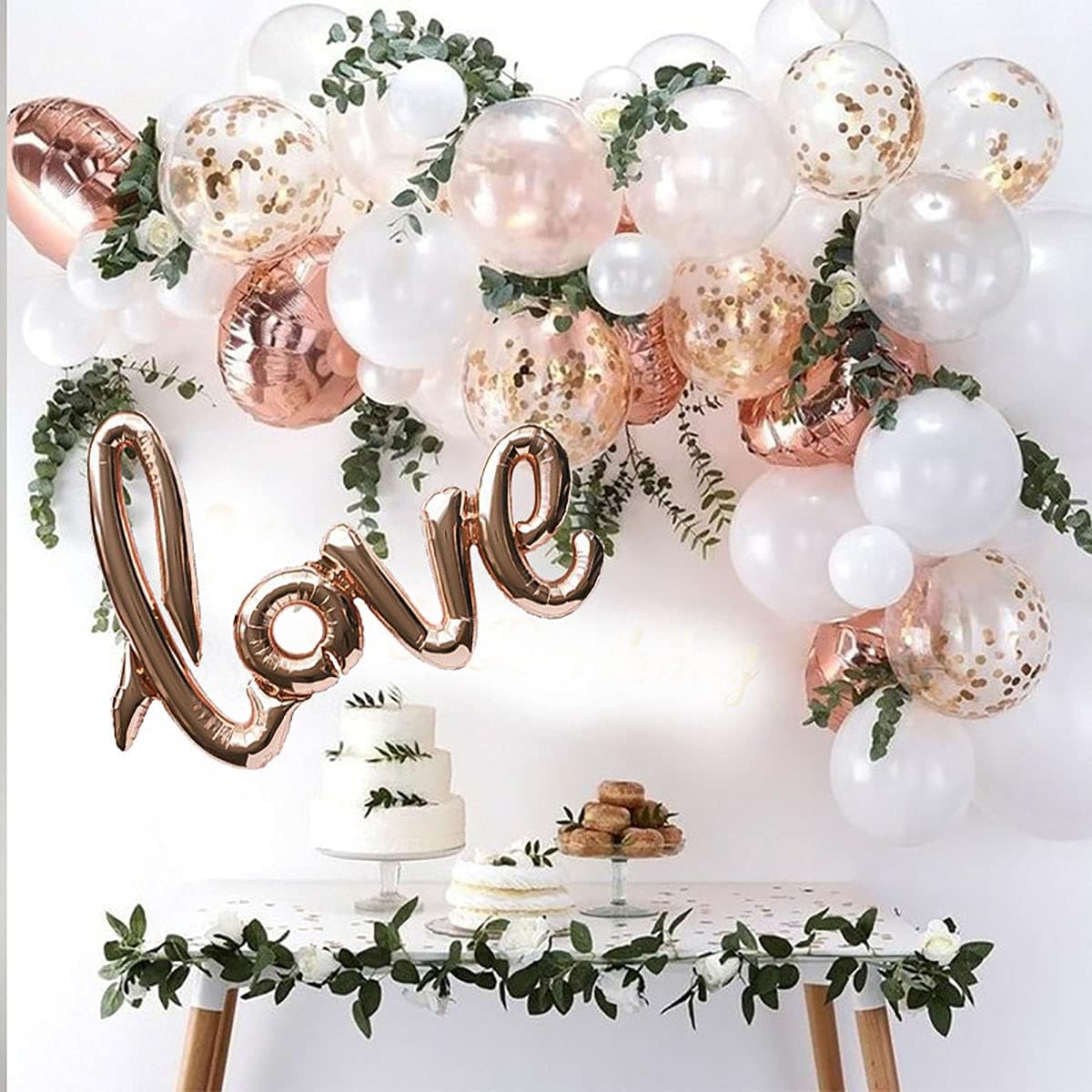 50pcs Rose Gold Foil Confetti Balloons,12 inch Latex Balloon with Rose Gold Confetti Inside for